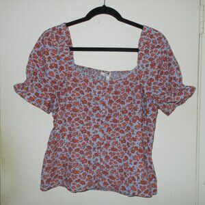 Madewell Red and Blue Floral Blouse